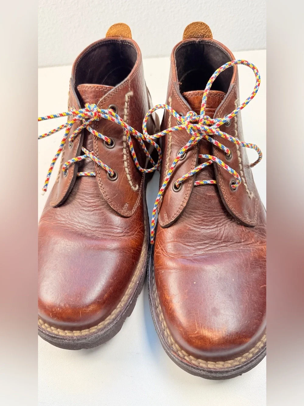H S Trask Mens 8.5 M Brown Bison Leather Chukka Boots Lug Sole Vintage Brazil